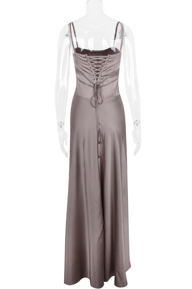 
                      
                        Spaghetti Straps Lilac Satin A-line Long Dress
                      
                    