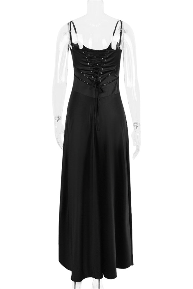 Spaghetti Straps Lilac Satin A-line Long Dress