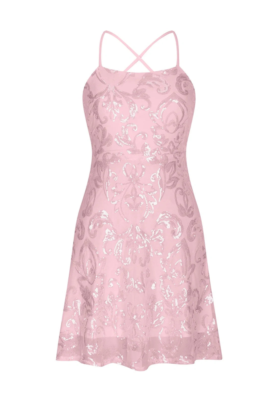 Spaghetti Straps Pink Sequin A-line Short Dress