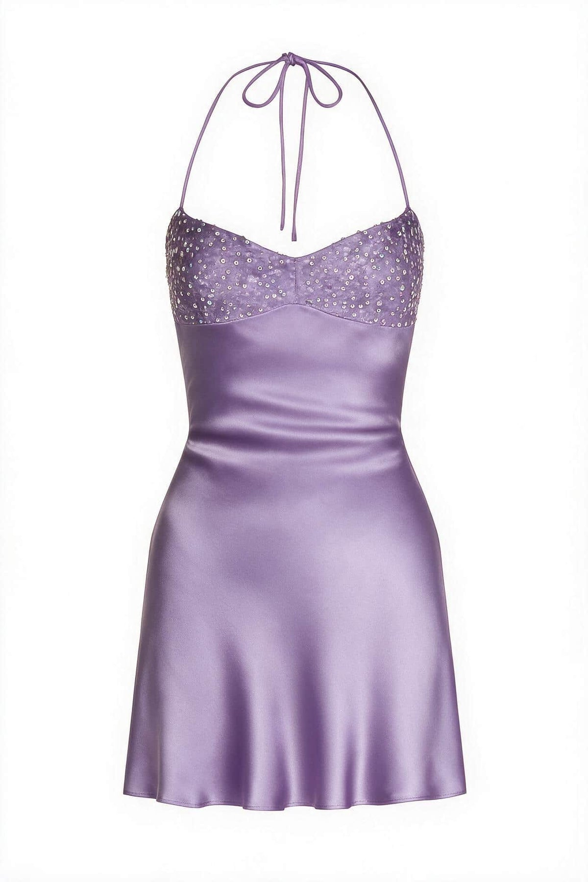 Spaghetti Straps Purple A-line Short Dress with Sequins