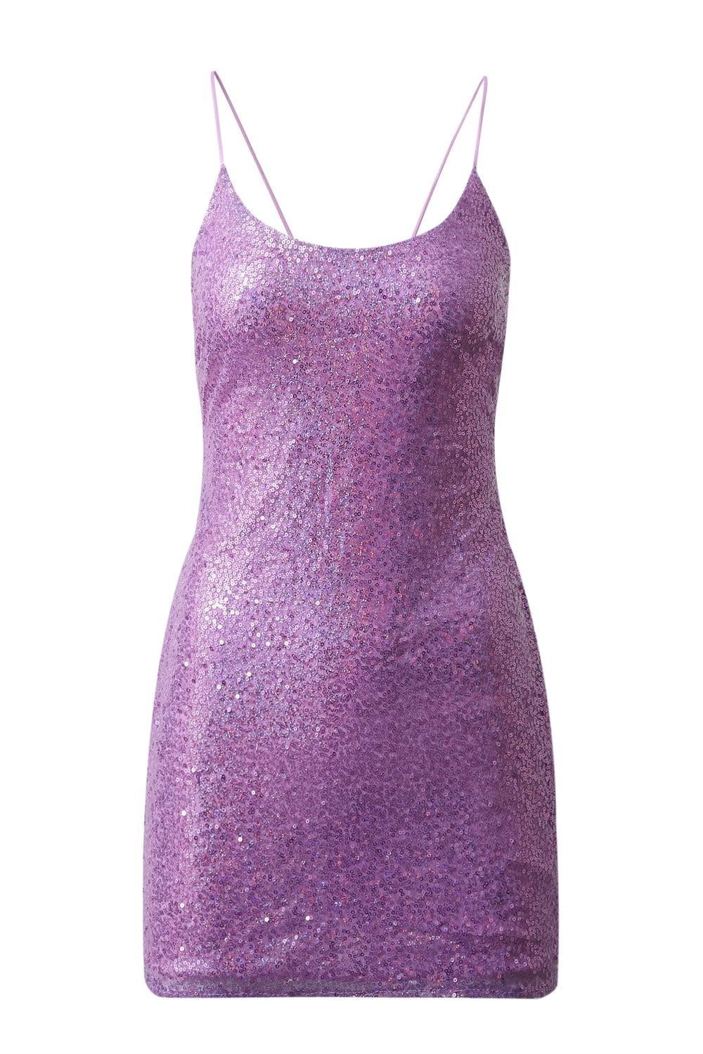 Spaghetti Straps Purple Sequin Short Dress