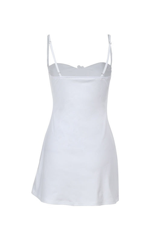 Spaghetti Straps White 3D Floral A-line Short Dress