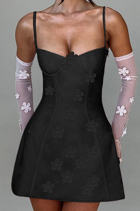 Spaghetti Straps White 3D Floral A-line Short Dress