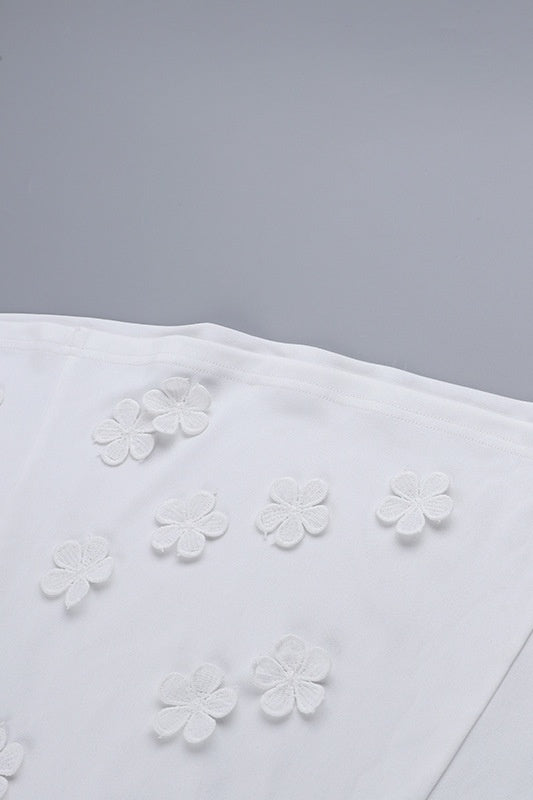 Spaghetti Straps White 3D Floral A-line Short Dress
