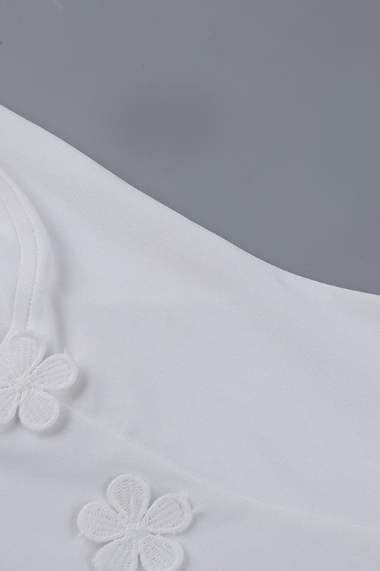 Spaghetti Straps White 3D Floral A-line Short Dress