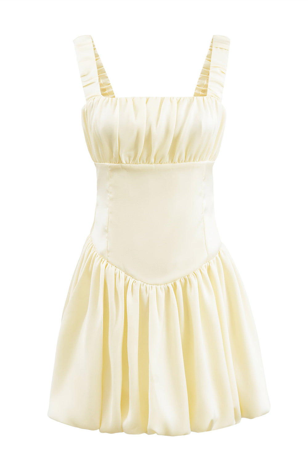 Square Neck Apricot Ruched A-line Bud Dress