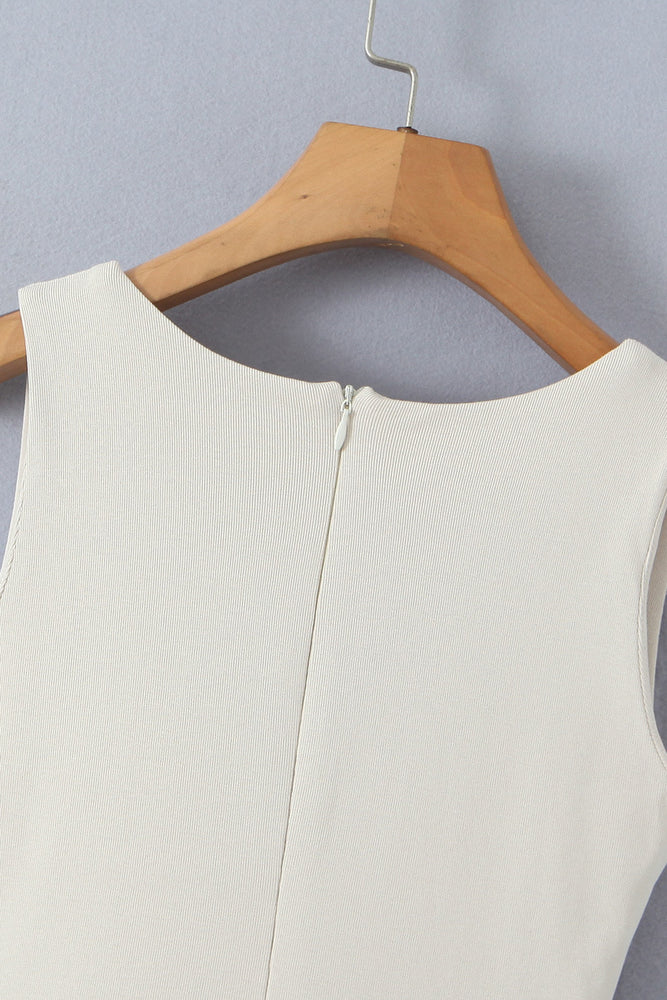 
                      
                        Square Neck Beige High Waist A-line Short Dress
                      
                    