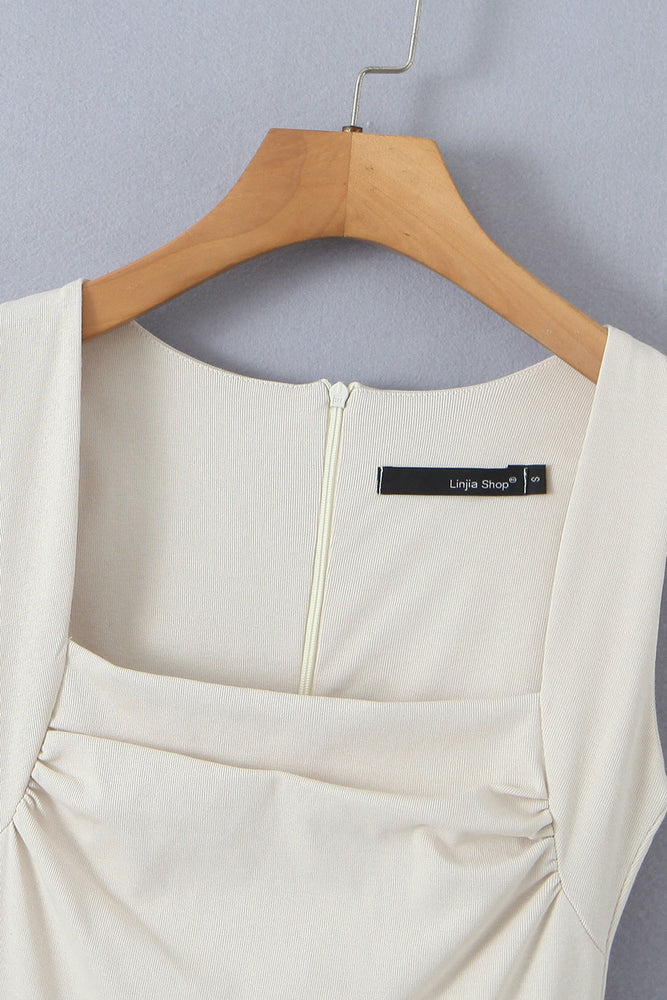 
                      
                        Square Neck Beige High Waist A-line Short Dress
                      
                    