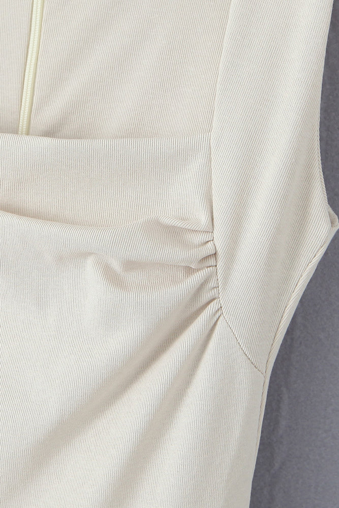 
                      
                        Square Neck Beige High Waist A-line Short Dress
                      
                    