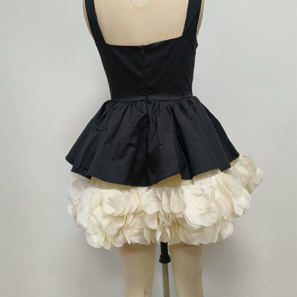 
                      
                        Square Neck Black 3D Floral A-line Short Dress
                      
                    