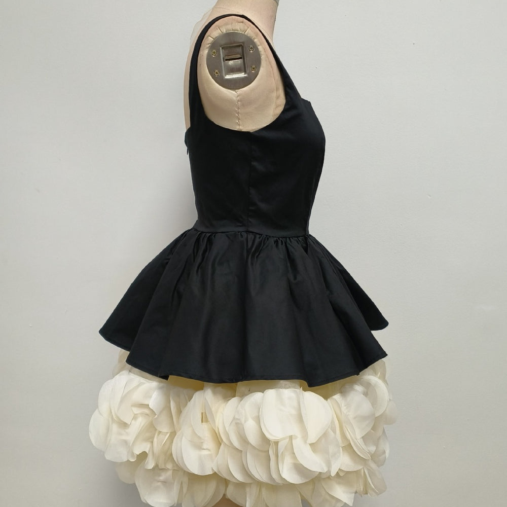 
                      
                        Square Neck Black 3D Floral A-line Short Dress
                      
                    