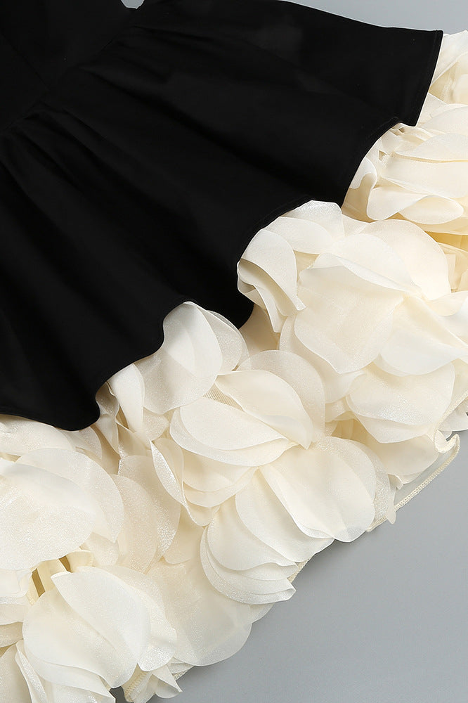 
                      
                        Square Neck Black 3D Floral A-line Short Dress
                      
                    