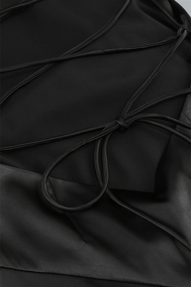 
                      
                        Square Neck Black Irregular Hem Long Dress with Slit
                      
                    