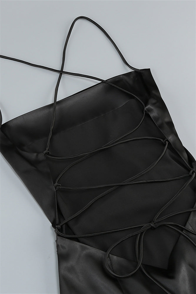 
                      
                        Square Neck Black Irregular Hem Long Dress with Slit
                      
                    