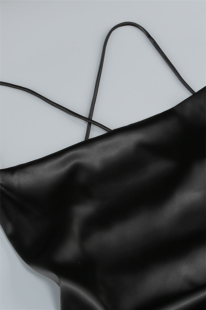 
                      
                        Square Neck Black Irregular Hem Long Dress with Slit
                      
                    