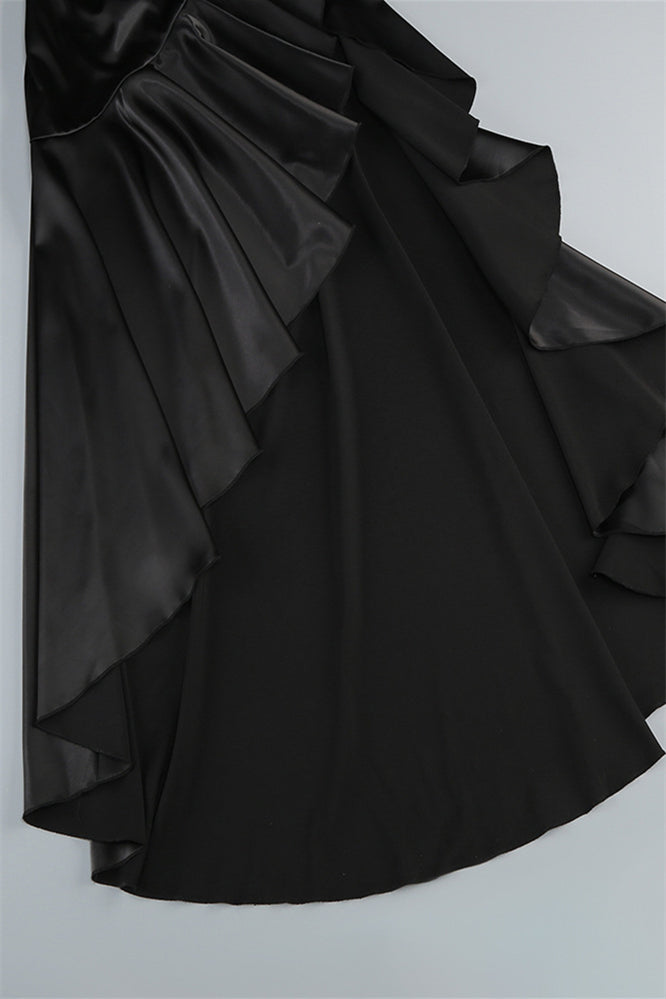 
                      
                        Square Neck Black Irregular Hem Long Dress with Slit
                      
                    