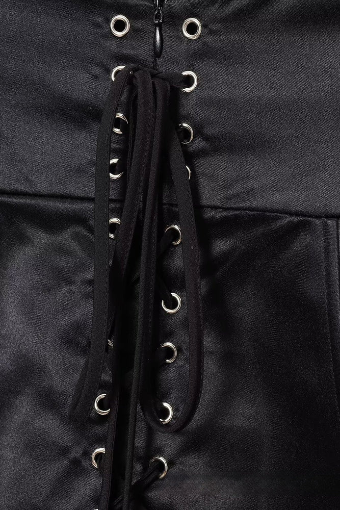 
                      
                        Square Neck Black Lace-up Back Mini Dress
                      
                    