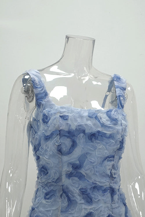 
                      
                        Square Neck Blue 3D Floral Sheath Short Dress
                      
                    