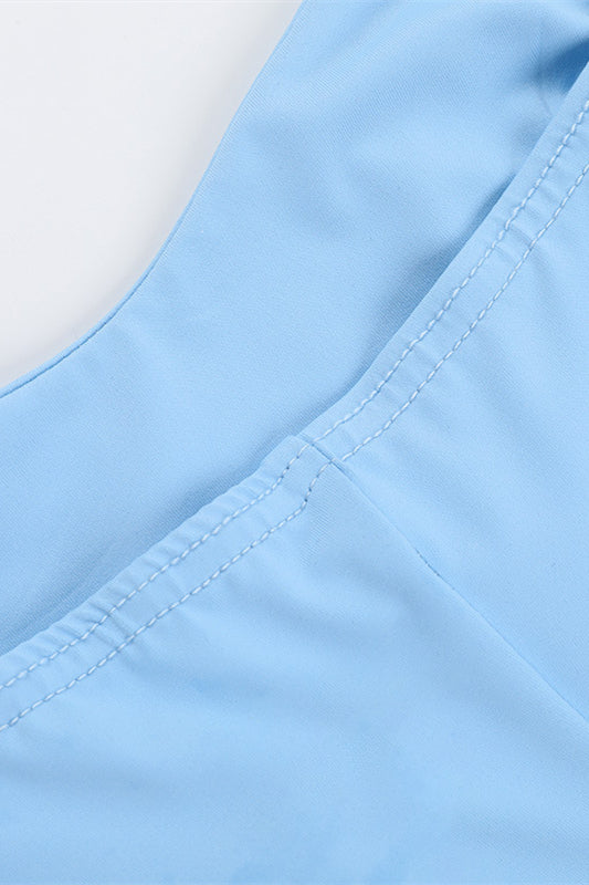
                      
                        Square Neck Blue Backless Short Dress
                      
                    