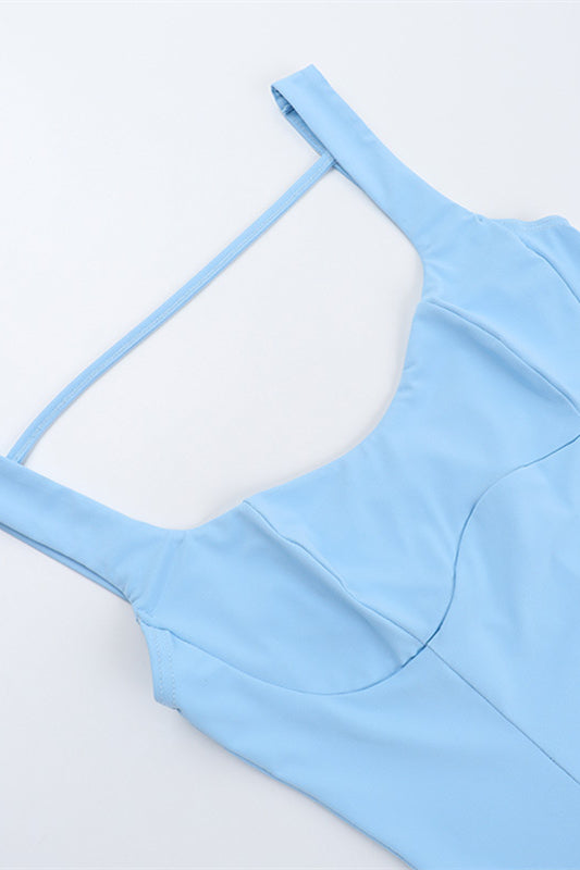 
                      
                        Square Neck Blue Backless Short Dress
                      
                    