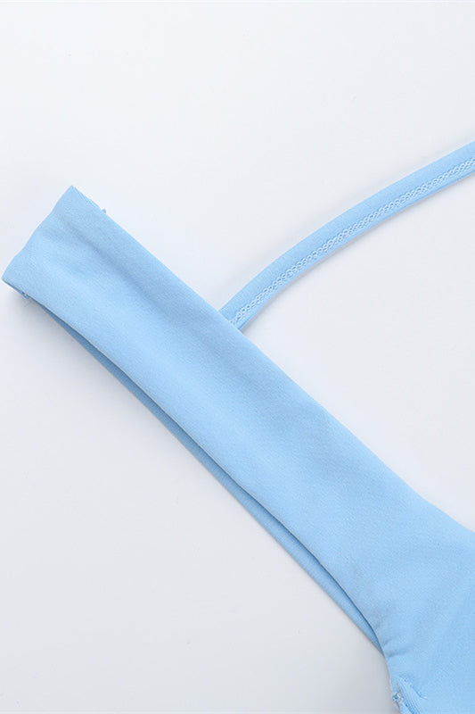 
                      
                        Square Neck Blue Backless Short Dress
                      
                    