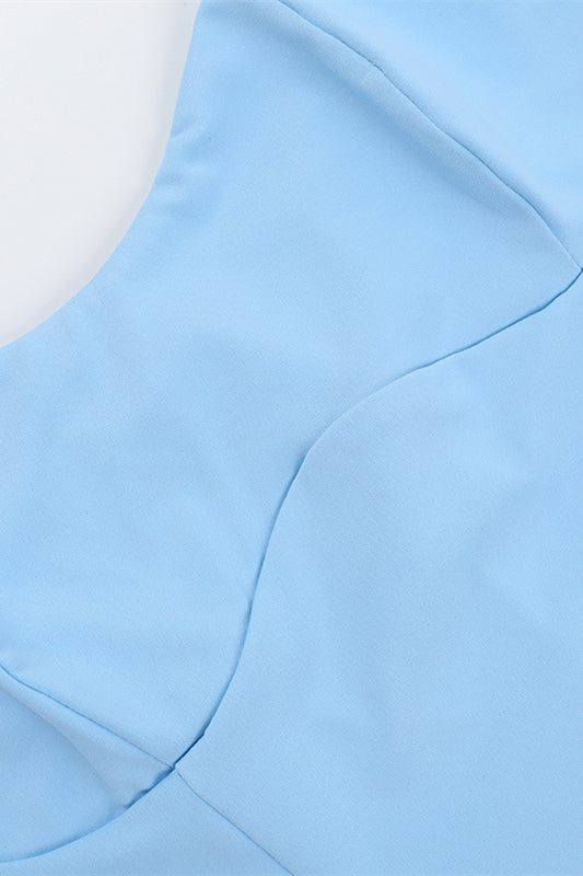 
                      
                        Square Neck Blue Backless Short Dress
                      
                    