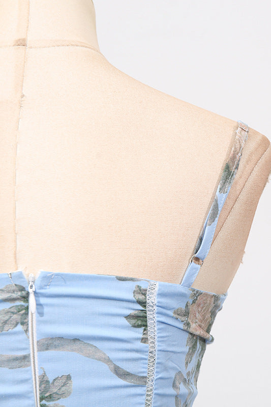 
                      
                        Square Neck Blue Floral Print A-line Long Dress
                      
                    