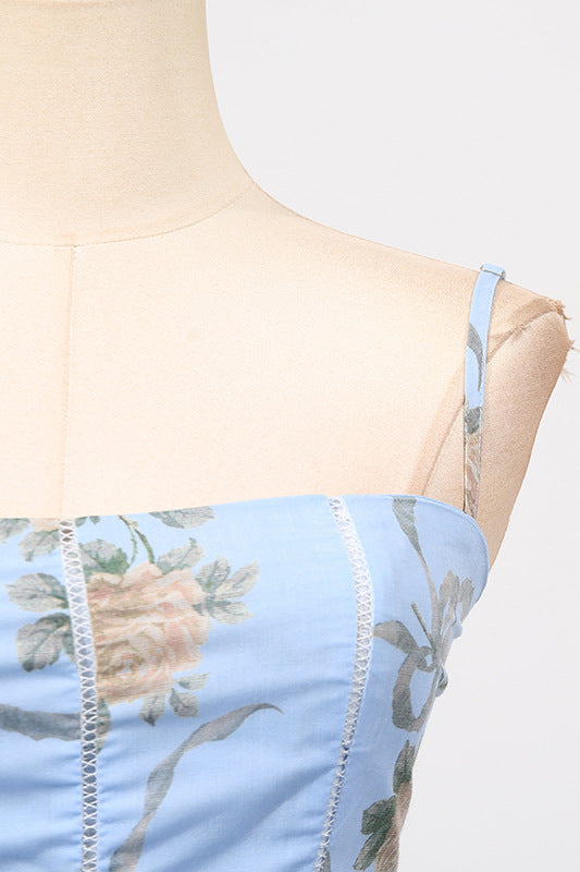 
                      
                        Square Neck Blue Floral Print A-line Long Dress
                      
                    