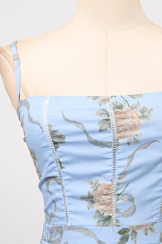 
                      
                        Square Neck Blue Floral Print A-line Long Dress
                      
                    