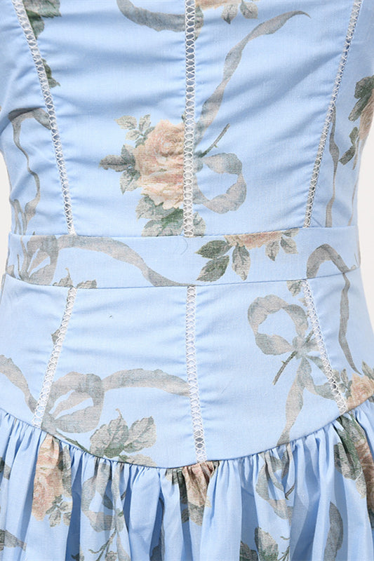 
                      
                        Square Neck Blue Floral Print A-line Long Dress
                      
                    