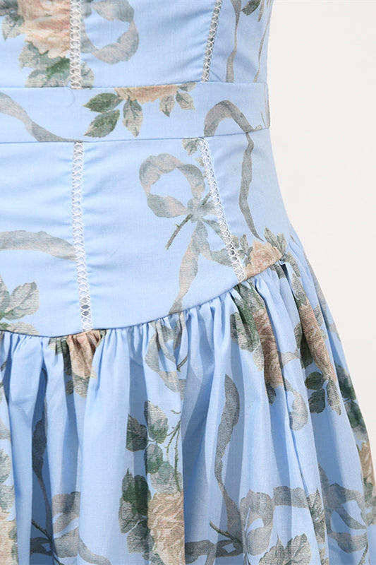 
                      
                        Square Neck Blue Floral Print A-line Long Dress
                      
                    