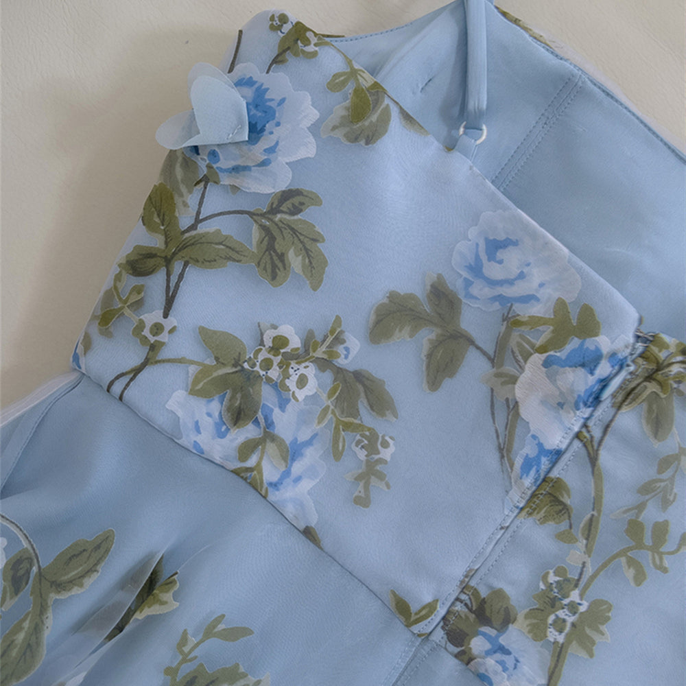 
                      
                        Square Neck Blue Floral Print Long Dress with Slit
                      
                    
