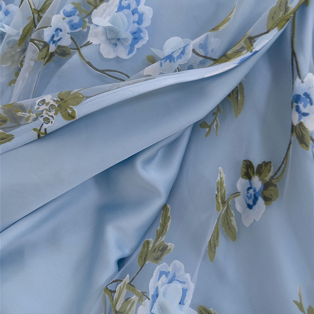 
                      
                        Square Neck Blue Floral Print Long Dress with Slit
                      
                    