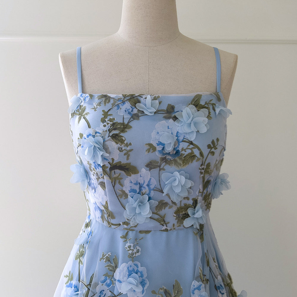 
                      
                        Square Neck Blue Floral Print Long Dress with Slit
                      
                    