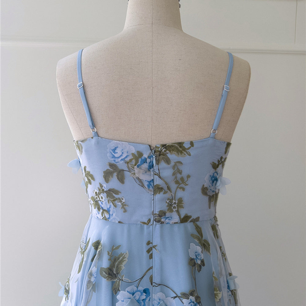 
                      
                        Square Neck Blue Floral Print Long Dress with Slit
                      
                    