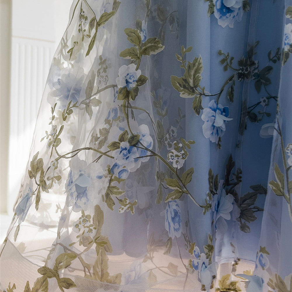 
                      
                        Square Neck Blue Floral Print Long Dress with Slit
                      
                    