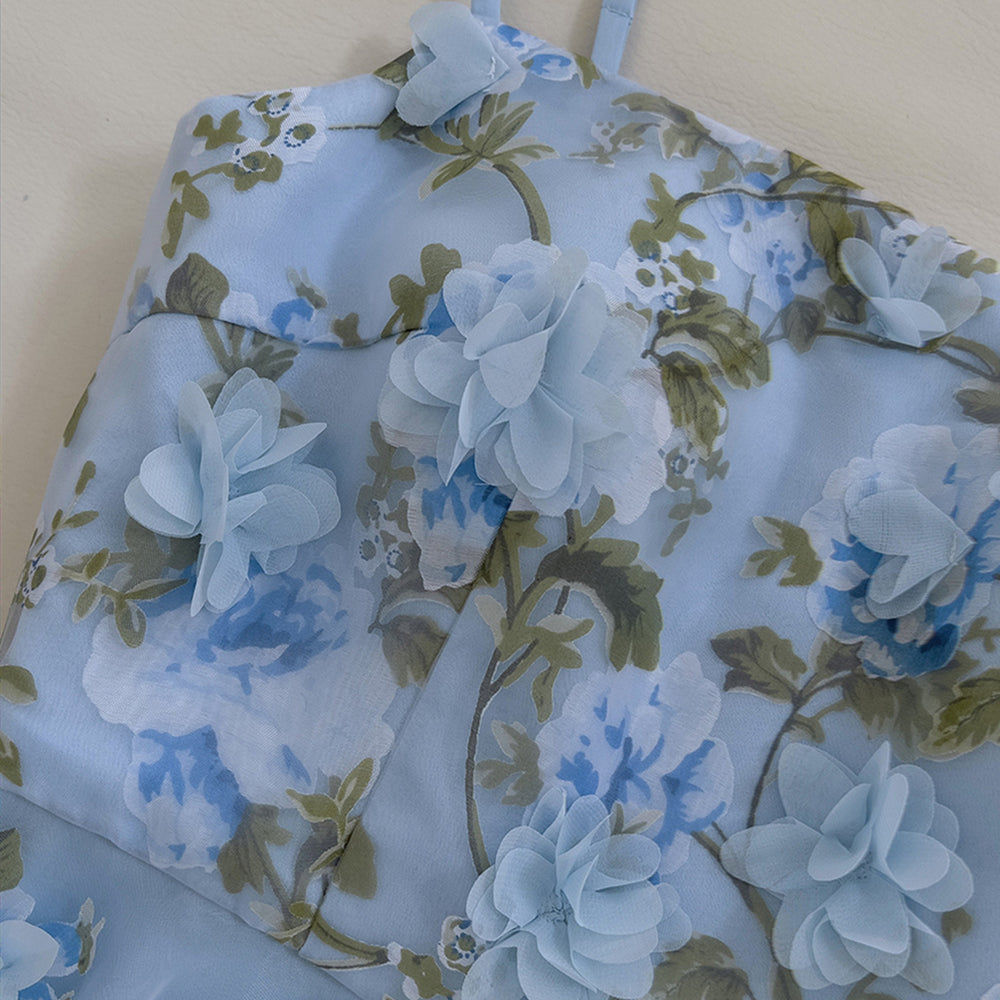 
                      
                        Square Neck Blue Floral Print Long Dress with Slit
                      
                    