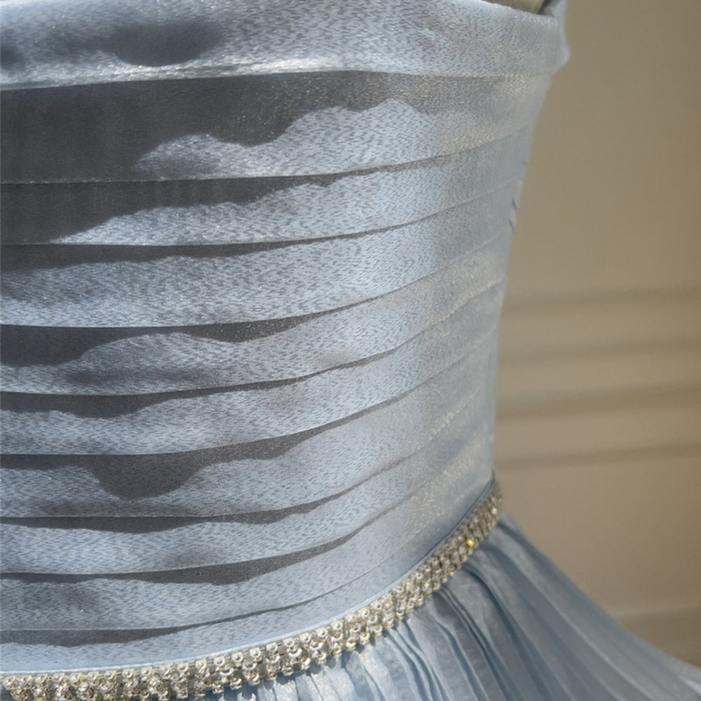 
                      
                        Square Neck Blue Pleated Long Dress with Beaded
                      
                    