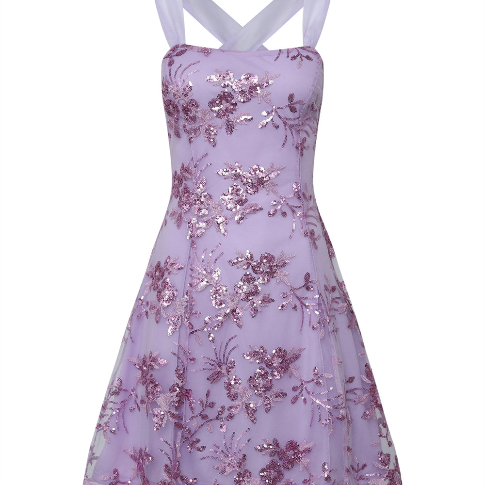 
                      
                        Square Neck Blue Sequin Appliques Short Dress
                      
                    