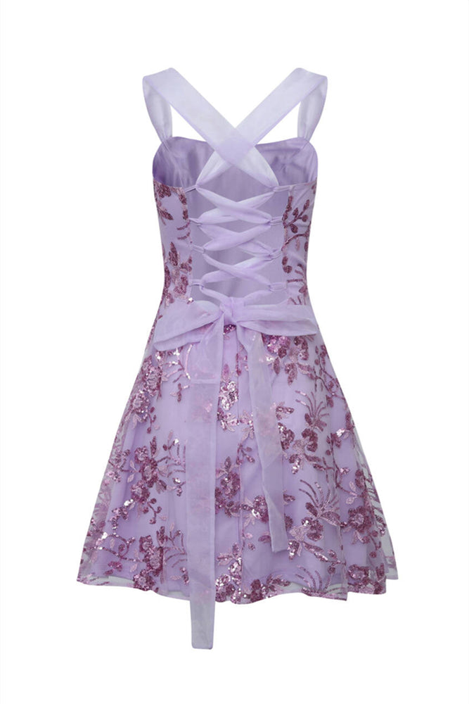 
                      
                        Square Neck Blue Sequin Appliques Short Dress
                      
                    