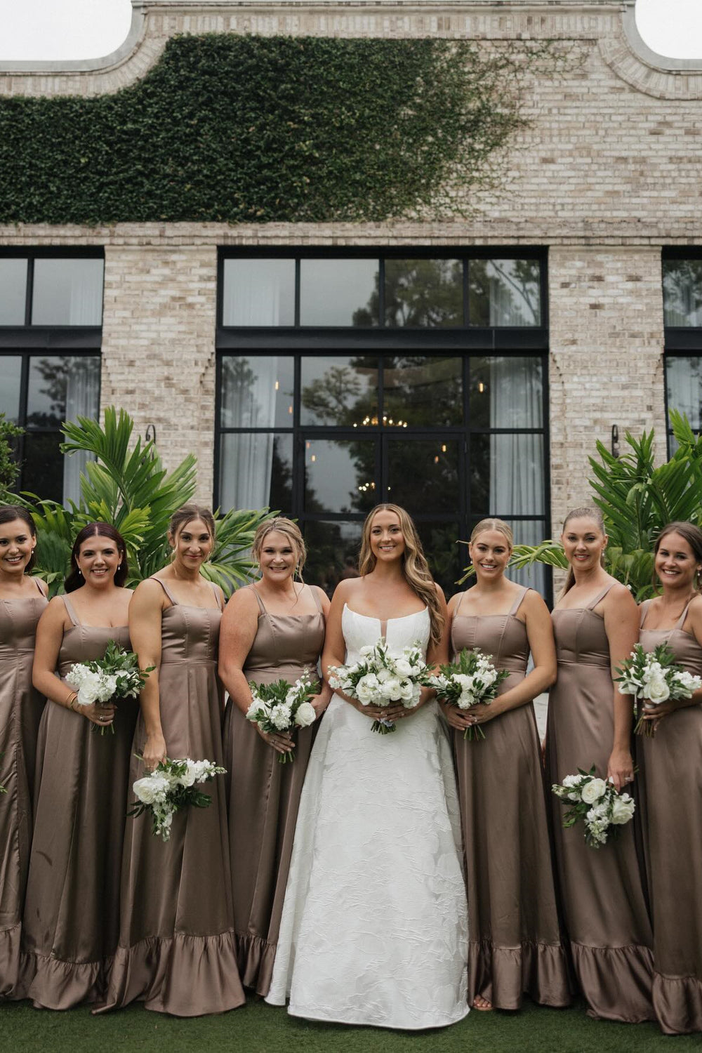 Square Neck Brown Ruffle A-line Bridesmaid Dress