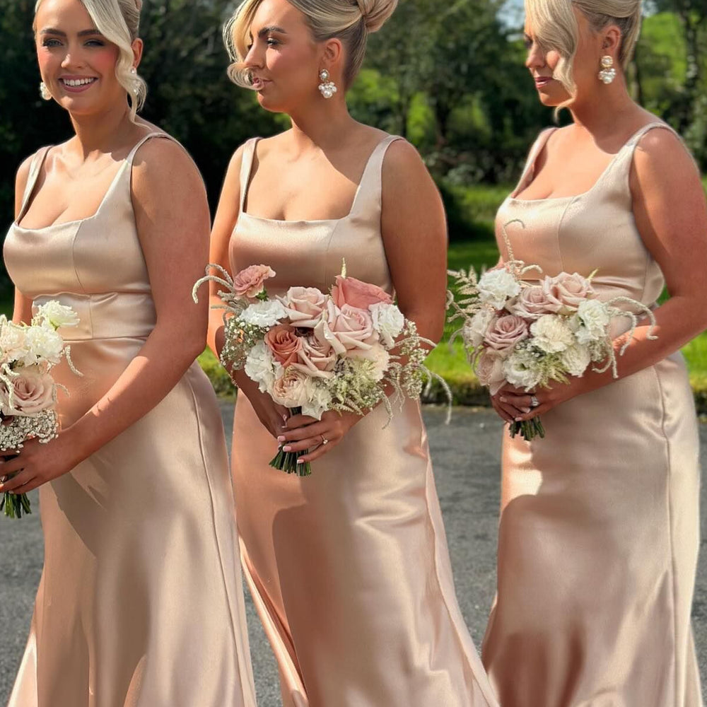 
                      
                        Square Neck Champagne A-line Bridesmaid Dress
                      
                    