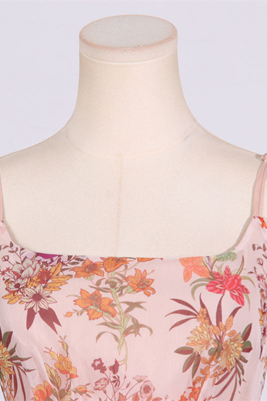 
                      
                        Square Neck Floral Print Ruffled Hem Short Dress with Bow
                      
                    