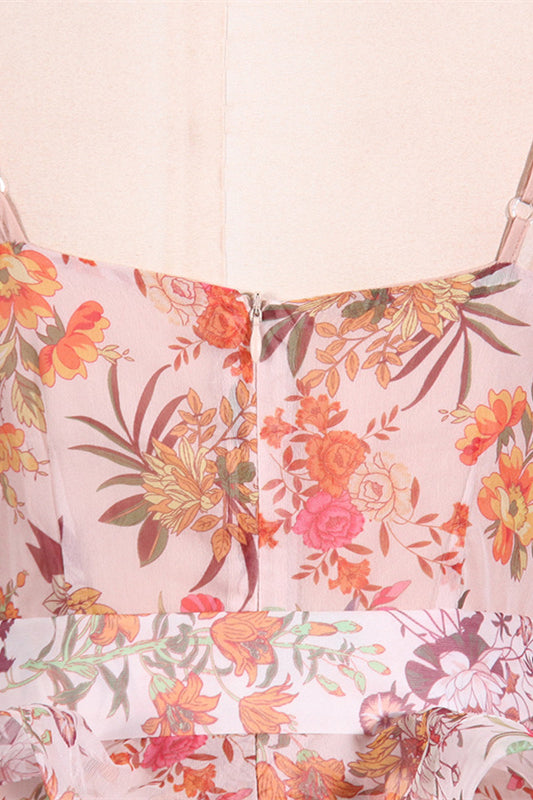 
                      
                        Square Neck Floral Print Ruffled Hem Short Dress with Bow
                      
                    