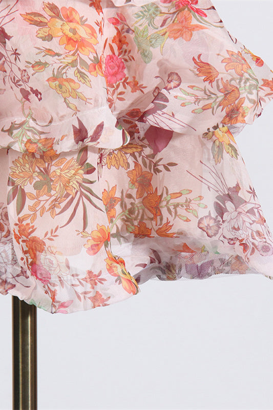 
                      
                        Square Neck Floral Print Ruffled Hem Short Dress with Bow
                      
                    