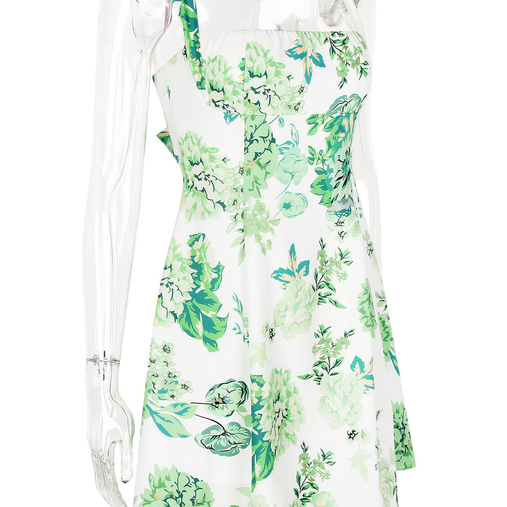 
                      
                        Square Neck Green Floral Print A-line Short Dress
                      
                    