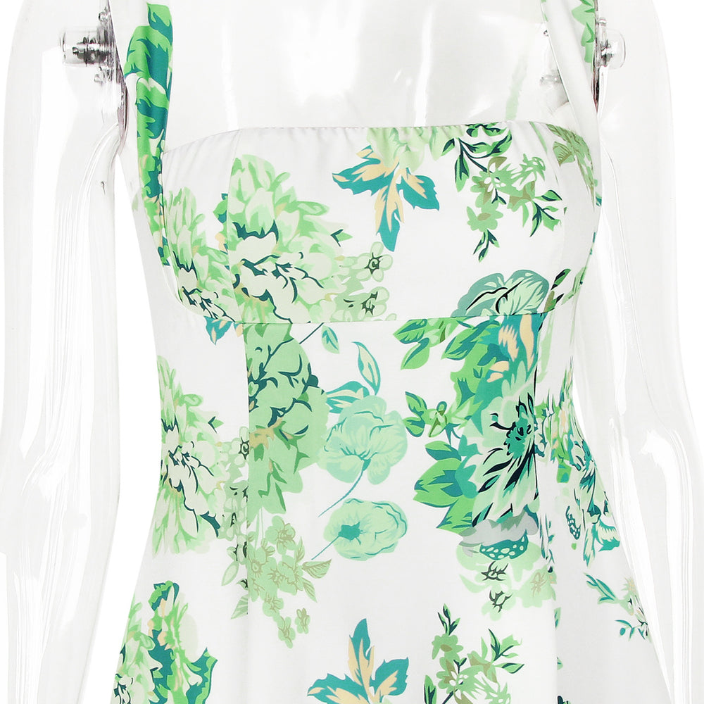 
                      
                        Square Neck Green Floral Print A-line Short Dress
                      
                    