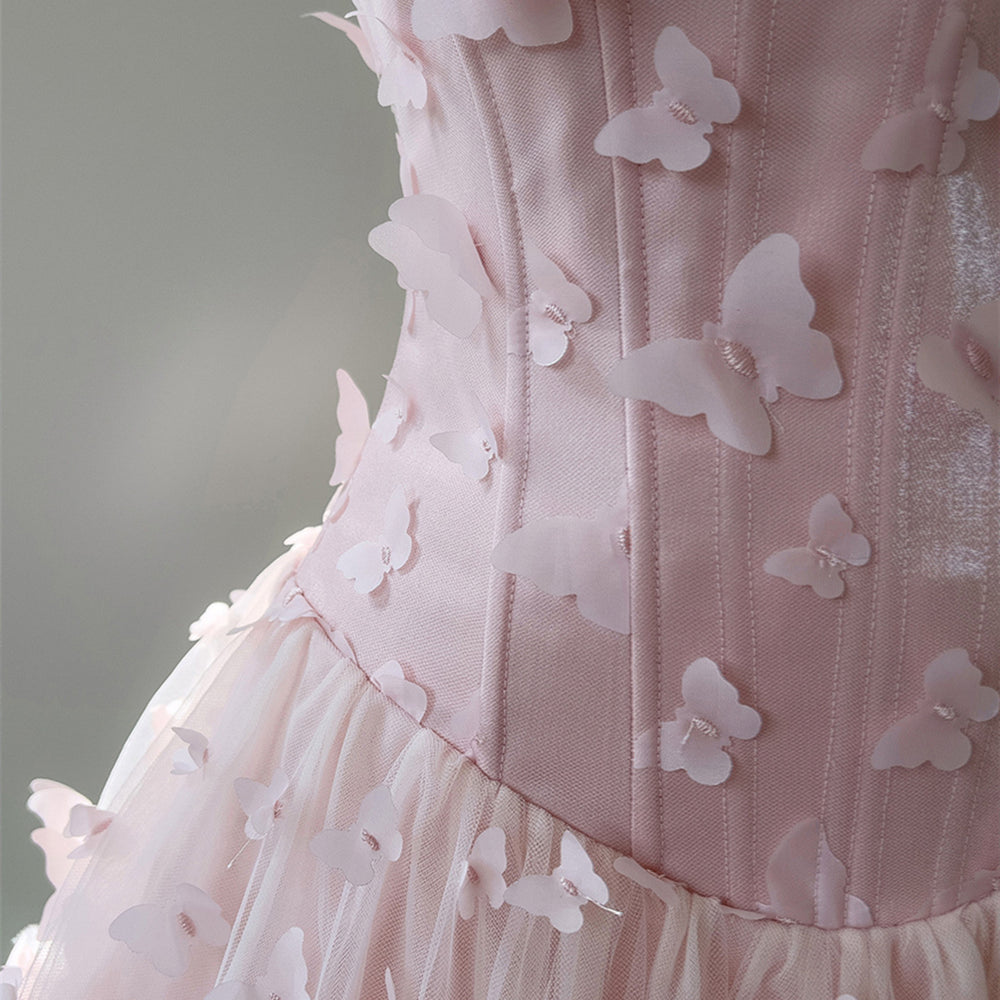 
                      
                        Square Neck Light Pink 3D Butterfly A-line Short Dress
                      
                    