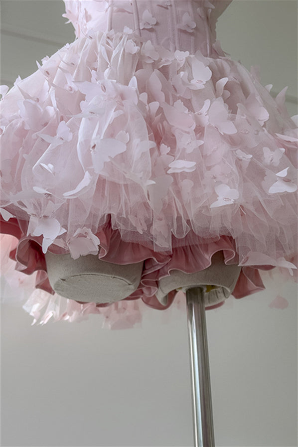 
                      
                        Square Neck Light Pink 3D Butterfly A-line Short Dress
                      
                    