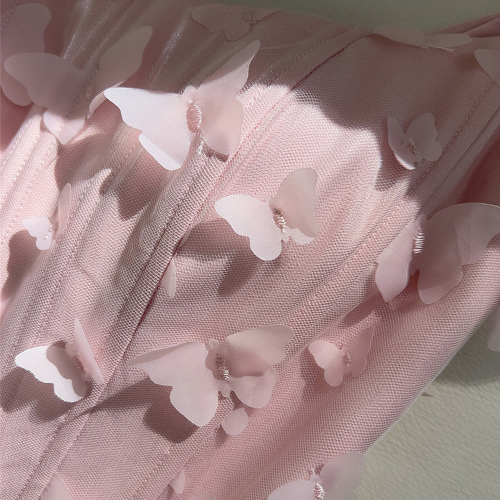 
                      
                        Square Neck Light Pink 3D Butterfly A-line Short Dress
                      
                    